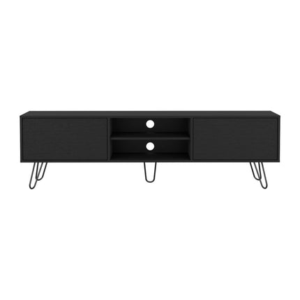 71" Black Wood Enclosed And Open Storage TV Stand