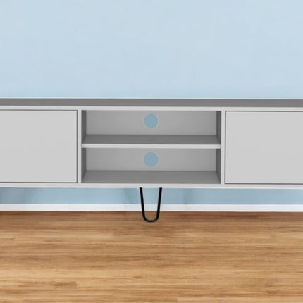 71" White Cabinet Open And Enclosed Storage TV Stand