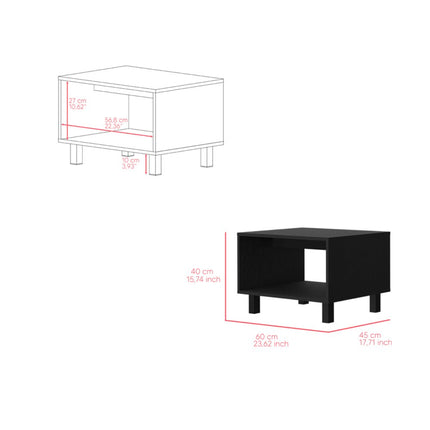 Set Of Two Black Wood Coffee Tables With Four Shelves
