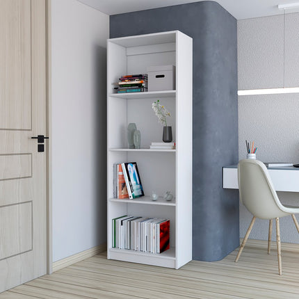 71" White Wood Four Tier Bookcase