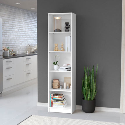 71" White Wood Five Tier Bookcase