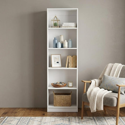 71" White Wood Five Tier Bookcase