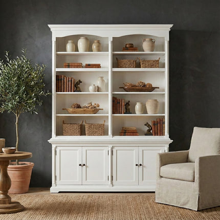 65" White Solid Wood Frame Dining Hutch With Fourteen Shelves