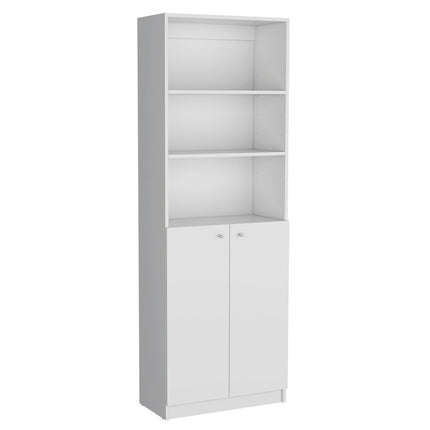 Set of Two White Wood Five Tier Modular Bookcase with Two Doors