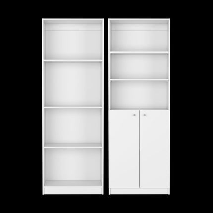 Set of Two White Wood Seven Tier Modular Bookcase with Two Doors