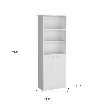 Set of Three White Wood Eleven Tier Modular Bookcase with Two Doors