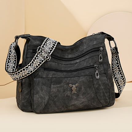 Women's Vintage Bohemian PU Shoulder Bag Adjustable Strap & Zipper Closure