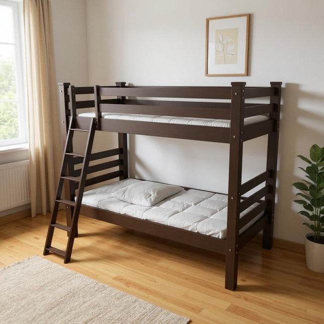 Brown Twin Over Twin Solid Wood Bunk Bed