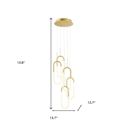 Gold Five Light Metal LED Dimmable Smart Enabled Chandelier