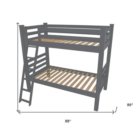 Gray Queen Traditional Solid Wood Bunk Bed