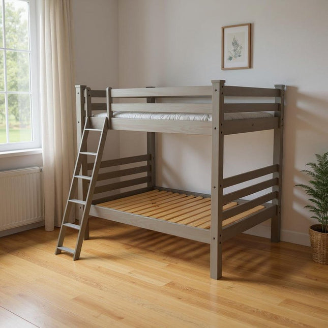 Gray Queen Over Queen Solid Wood Bunk Bed