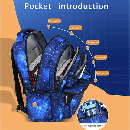 Print Starry Sky Backpack for Boys, Suitable for Elementary School Students, Featuring Large Capacity,