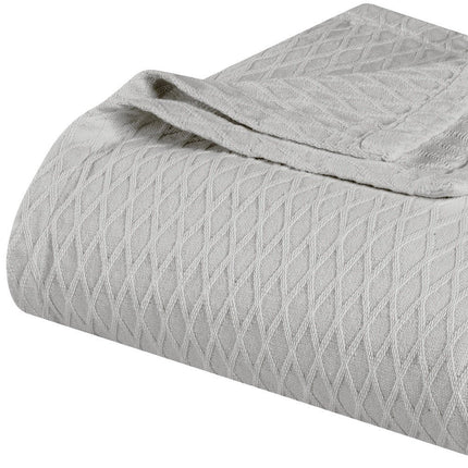Queen Platinum Cotton Cable Knit Blanket
