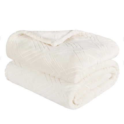 King Ivory Geometric Flannel Woven Plush Blanket