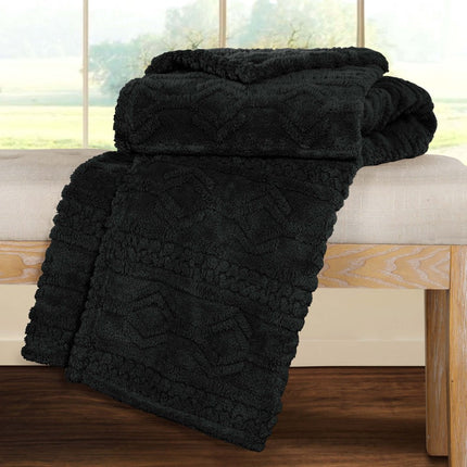 Twin Black Geometric Fleece Woven Plush Blanket