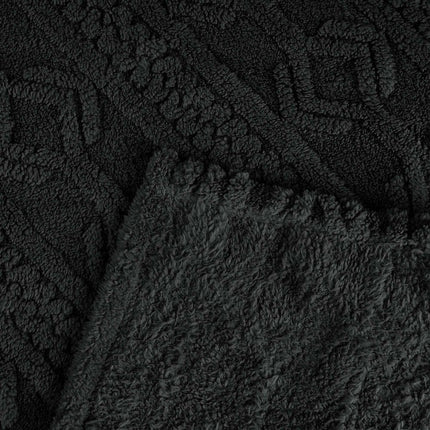 Twin Black Geometric Fleece Woven Plush Blanket