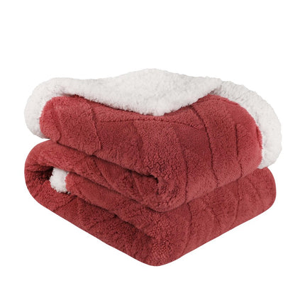 Queen Red And Orange Geometric Fleece Woven Plush Blanket