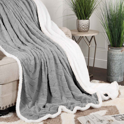 Queen Platinum Geometric Fleece Woven Plush Blanket