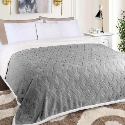 Queen Platinum Geometric Fleece Woven Plush Blanket