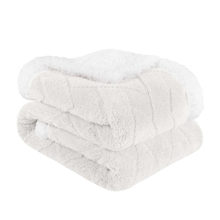 Queen White Fleece Knitted Plush Blanket