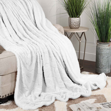 Queen White Fleece Knitted Plush Blanket