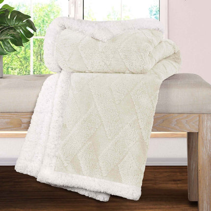 King Ivory Geometric Fleece Woven Plush Blanket