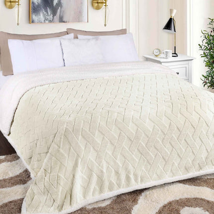 King Ivory Geometric Fleece Woven Plush Blanket