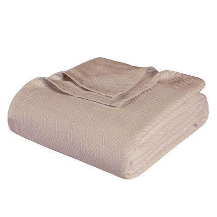 Queen Khaki Cotton Waffle Weave Blanket