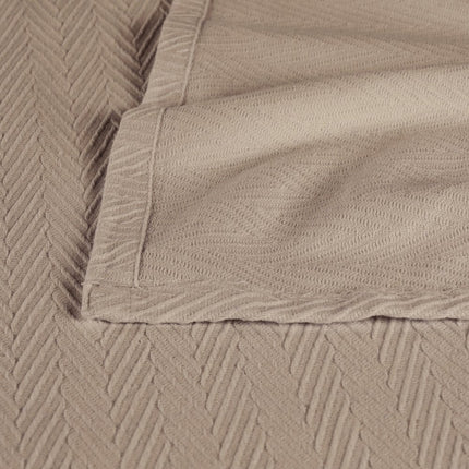Queen Khaki Cotton Waffle Weave Blanket