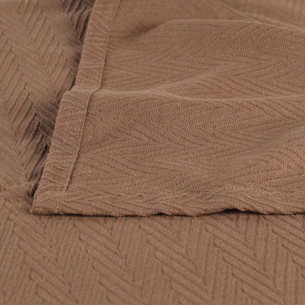 Queen Taupe Cotton Woven Chevron Blanket