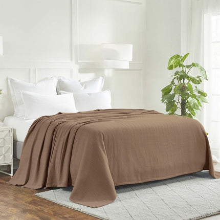 Queen Taupe Cotton Woven Chevron Blanket