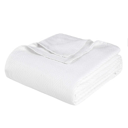 Queen White Cotton Woven Chevron Blanket