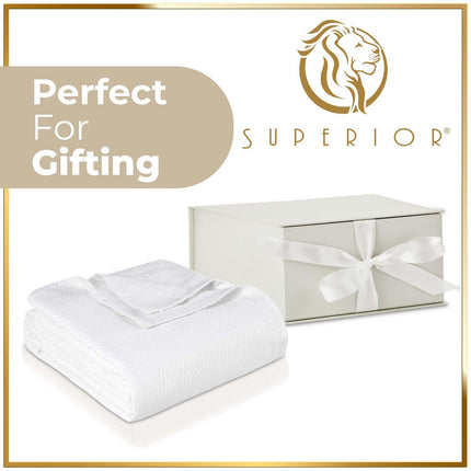 King White Cotton Woven Chevron Blanket