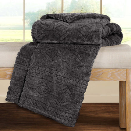 Queen Charcoal Fleece Knitted Plush Blanket