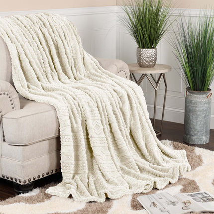 Queen Ivory Fleece Knitted Plush Blanket
