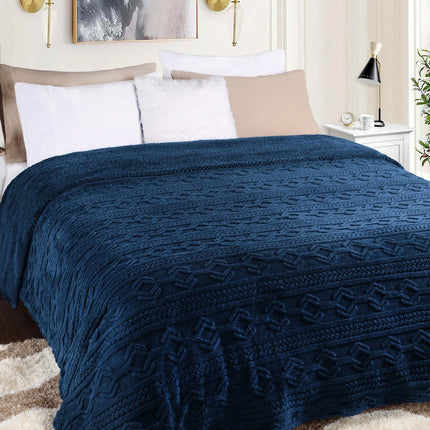 Queen Navy Blue Fleece Knitted Plush Blanket
