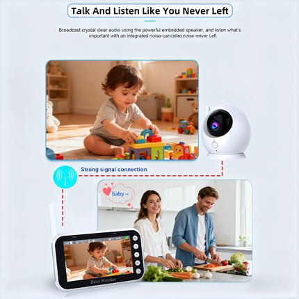 720P Monitor with Camera & Audio | 12-in-1: Infrared Night Vision, Two-Way Talk, Temperature Alert,