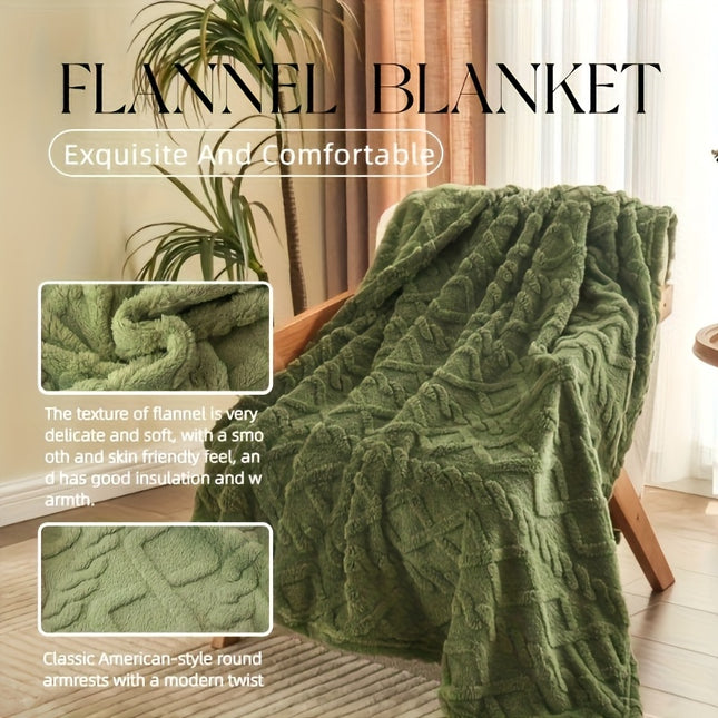 1pc Luxurious Fleece Blanket - Ultra-Soft 3D Plush with Dense Weave for Exceptional Warmth