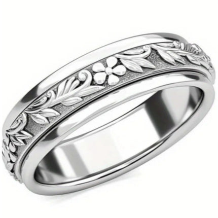 Retro Embossed Pattern Ring Minimalist And Versatile For Women