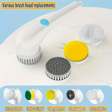 Electric Rotary Scrubber, Cordless Handheld Cleaning Brush With 5 Replaceable Brush Heads