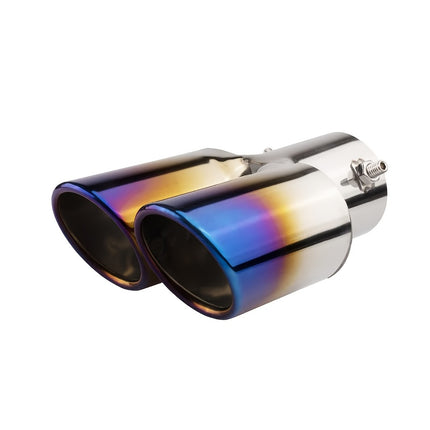 Universal Dual Exhaust Pipe with Blue Tips, Made of Stainless Steel, Designed for