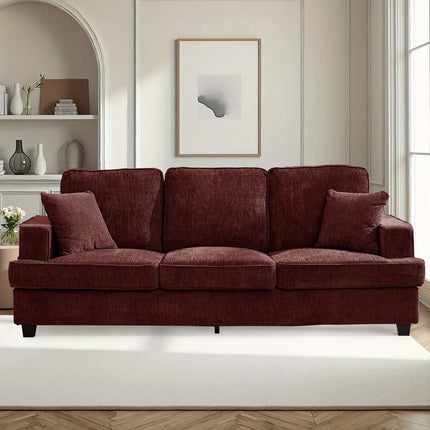 Modern & Mid-Century Chenille Sofa with Deep Seat, Foam-Padded Armrests & Side Pockets