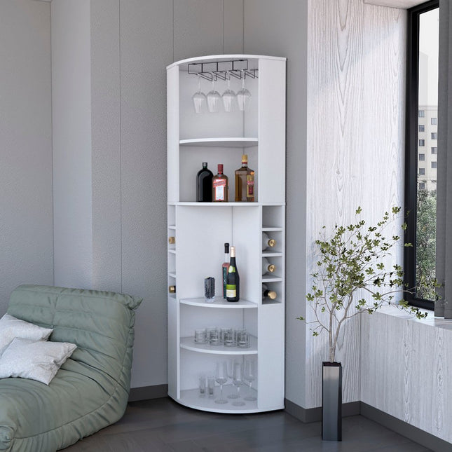 71" White Wood Corner Bar Cabinet