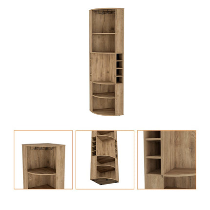71" Natural Wood Corner Bar Cabinet