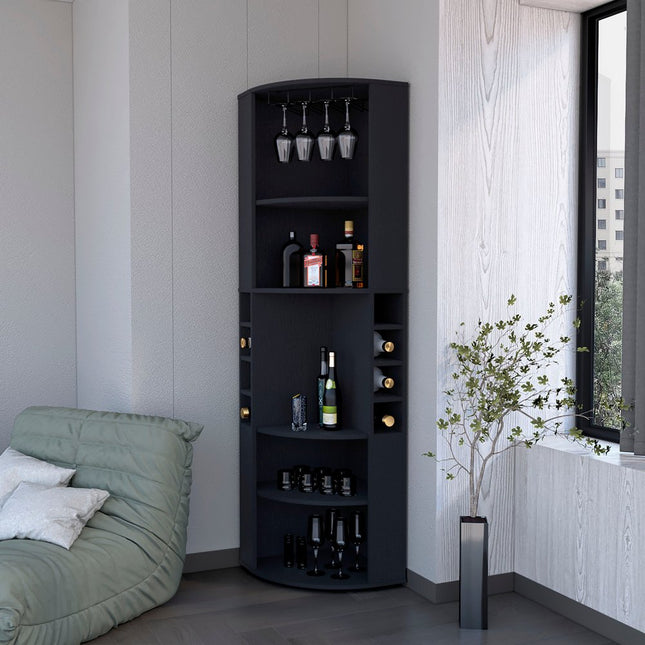 71" Black Wood Corner Bar Cabinet