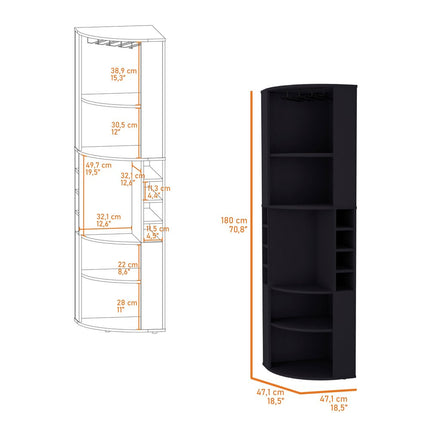 71" Black Wood Corner Bar Cabinet