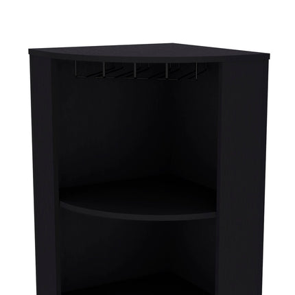 71" Black Wood Corner Bar Cabinet