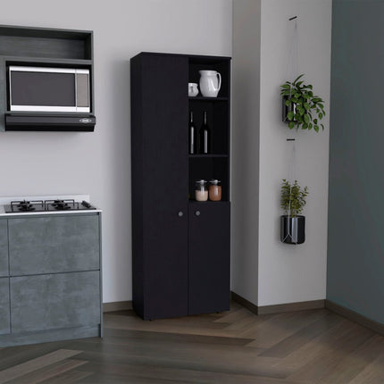 67" Black Wood Two Door Pantry Or Storage Closet