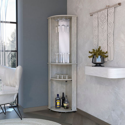 75" Gray Wood Corner Bar Cabinet With Two Doors