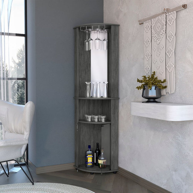 75" Gray Wood Corner Bar Cabinet With Two Doors